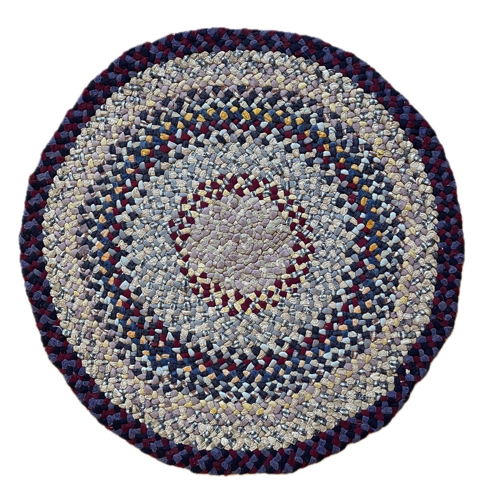 Antique 1920s American braided small round rug country home